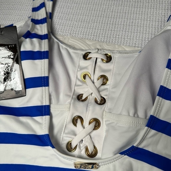 LAUREN Ralph Lauren Port Stripe Lace Side Tank One-Piece Coastalcore Beachy 6 - Picture 10 of 14